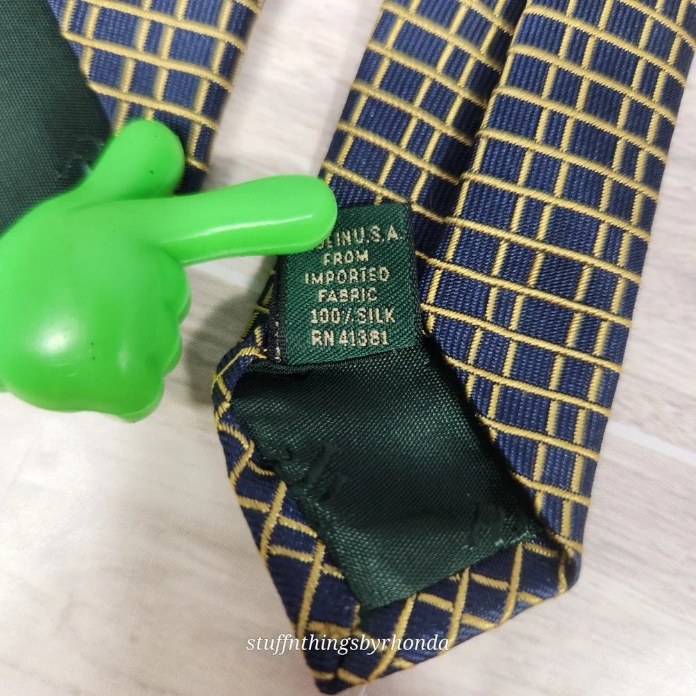 Lauren Ralph Lauren 100%‎ Silk Textured Men's NeckTie Navy With Yellow X-long